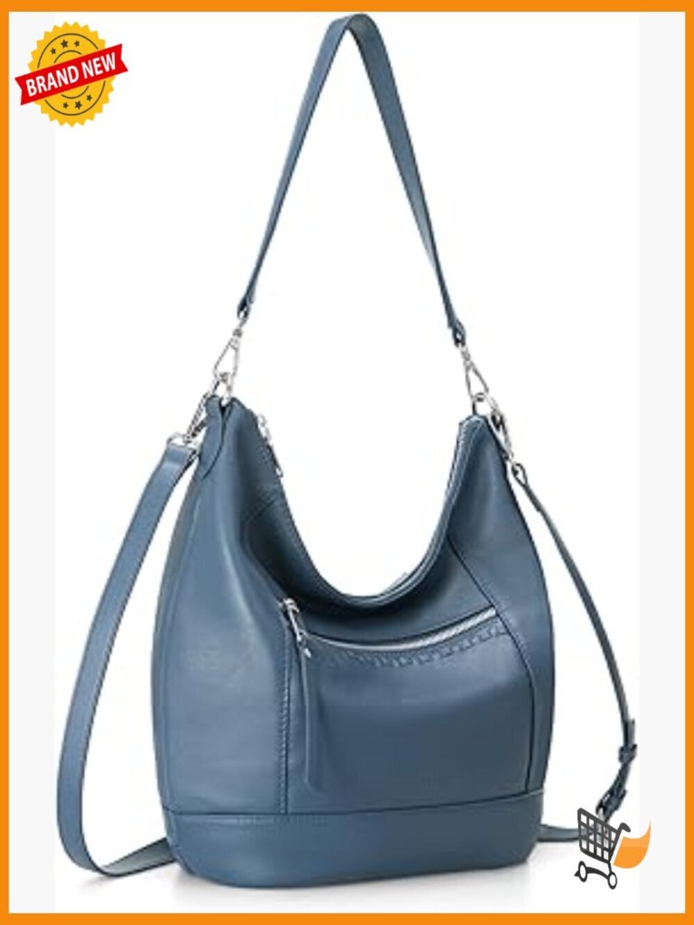 Genuine Leather Crossbody Hobo Bag with Removable Straps